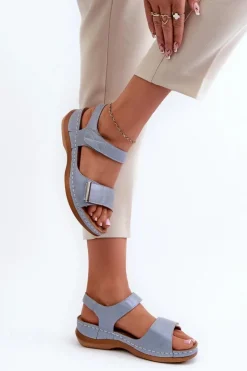 Damskie Evento Wygodne Sandały Damskie Na Rzep Niebieskie Iphiope