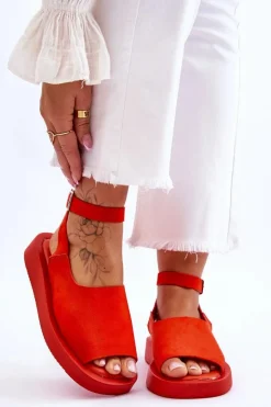 Best Boto Wygodne Sandały Damskie Na Platformie Ciemnopomarańczowe Rubie