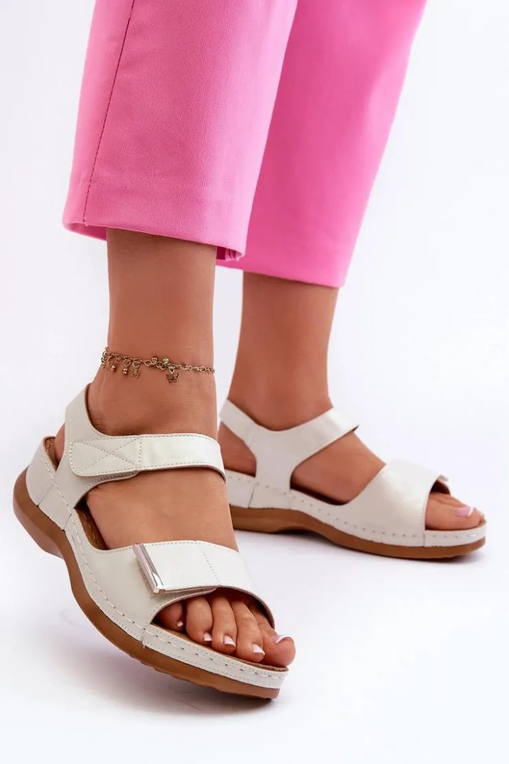 Best Evento Wygodne Sandały Damskie Na Rzep Srebrne Iphiope Szary