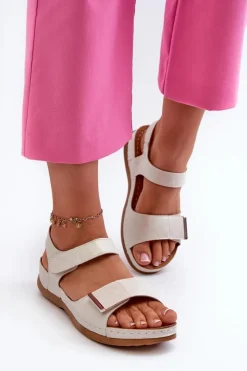 Best Evento Wygodne Sandały Damskie Na Rzep Srebrne Iphiope Szary