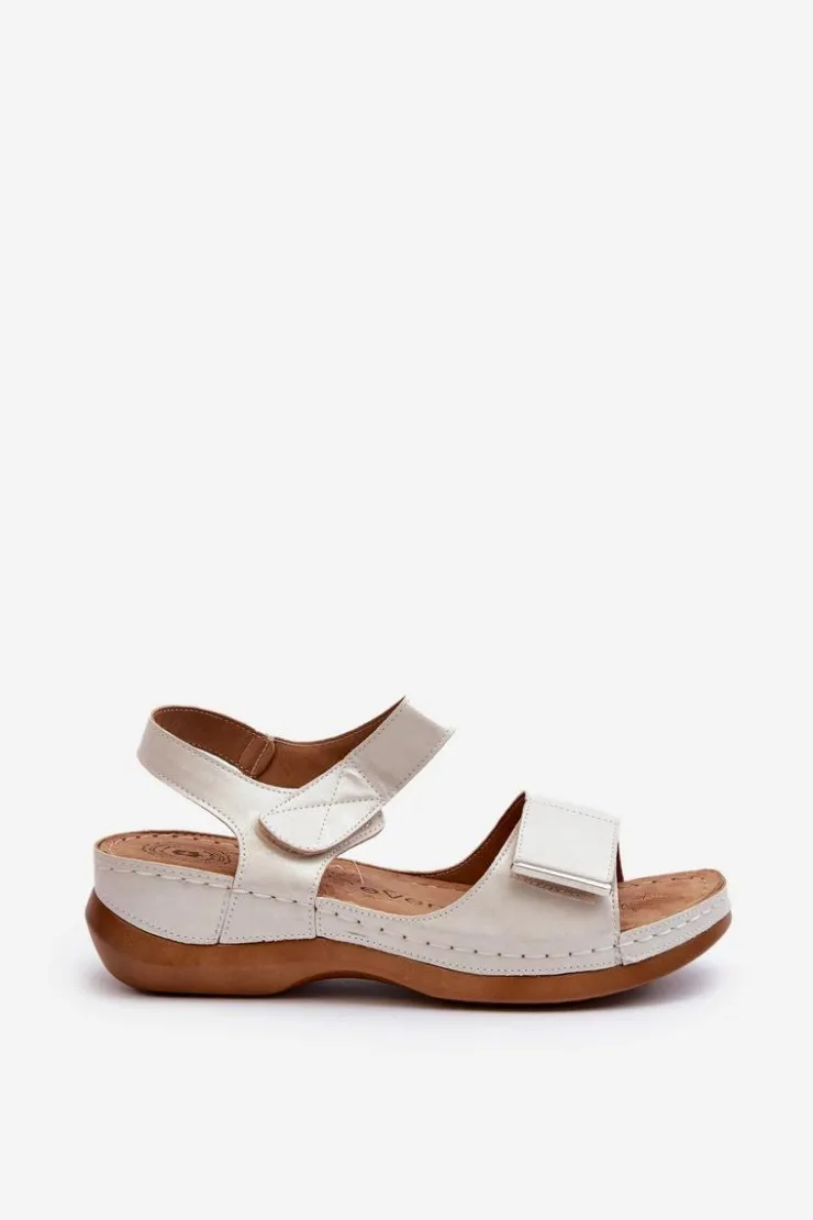 Best Evento Wygodne Sandały Damskie Na Rzep Srebrne Iphiope Szary