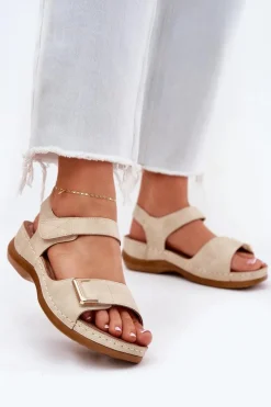 Damskie Evento Wygodne Sandały Damskie Na Koturnie Beżowe Sadevale