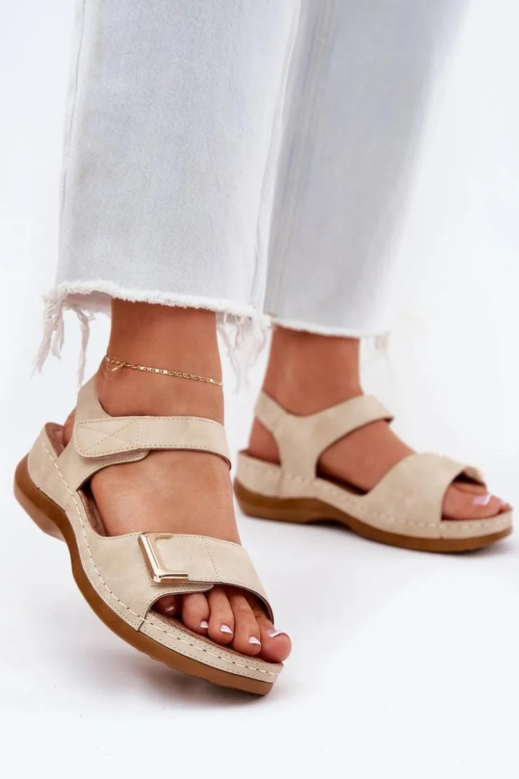 Damskie Evento Wygodne Sandały Damskie Na Koturnie Beżowe Sadevale