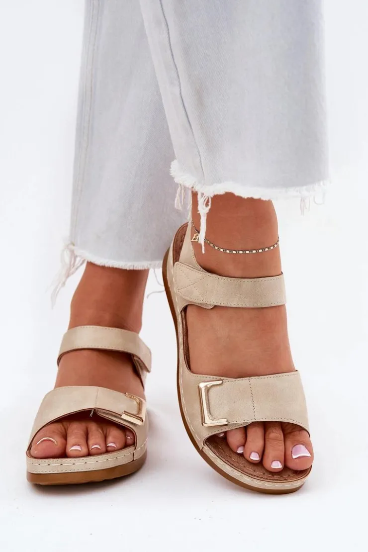 Damskie Evento Wygodne Sandały Damskie Na Koturnie Beżowe Sadevale