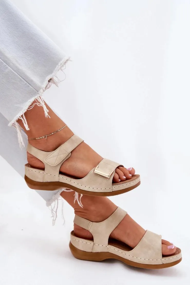 Damskie Evento Wygodne Sandały Damskie Na Koturnie Beżowe Sadevale