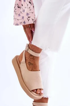 Boto Sandały Płaskie*Wygodne Sandały Damskie Na Platformie Beżowe Rubie