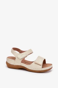 Best Evento Wygodne Sandały Damskie Na Rzep Złote Iphiope Złoty