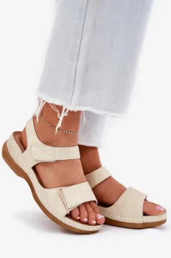 Best Evento Wygodne Sandały Damskie Na Rzep Złote Iphiope Złoty