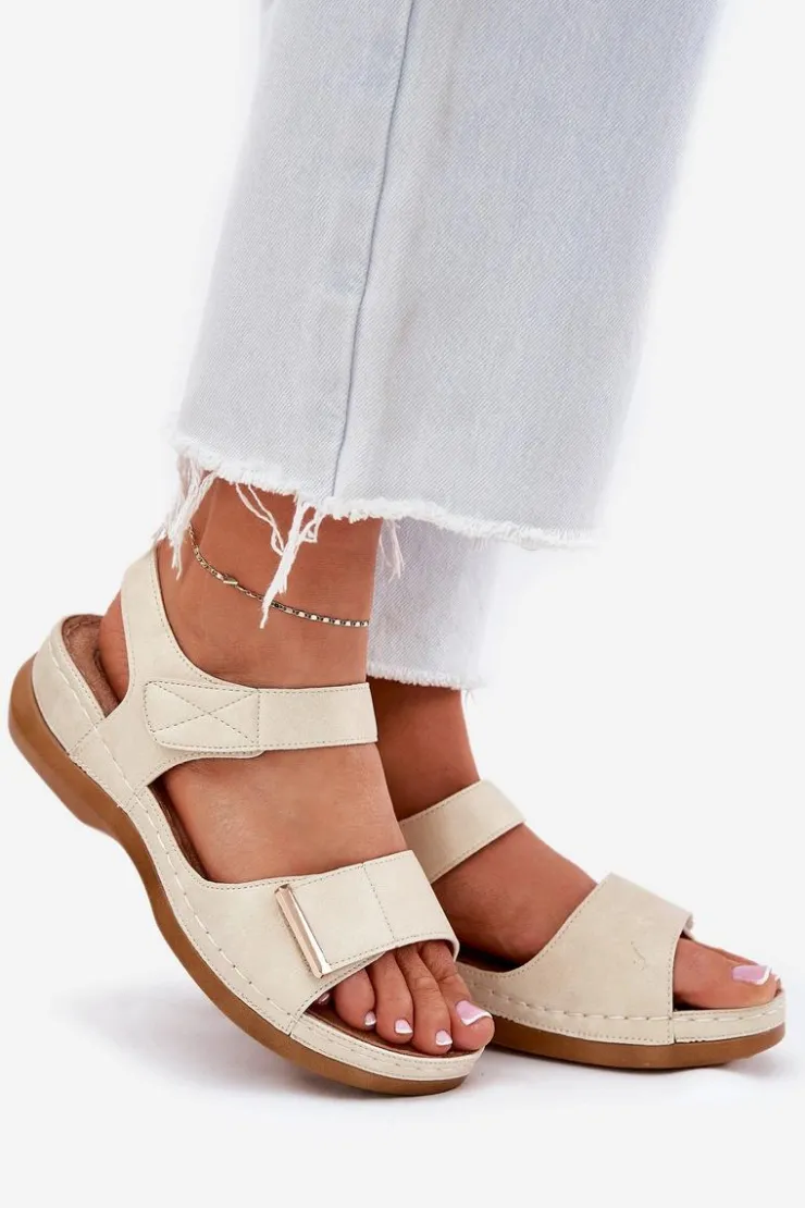 Best Evento Wygodne Sandały Damskie Na Rzep Złote Iphiope Złoty