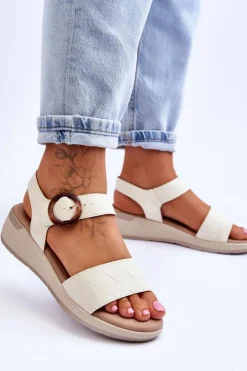 Sale Evento Wygodne Sandały Na Koturnie Beżowe Menaro