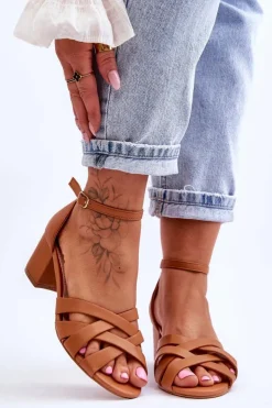 Damskie Boto Wygodne Sandały Na Niskim Obcasie Camel Camelia