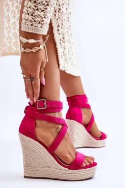 New Boto Wygodne Sandały Na Wysokim Koturnie Fuksja Lemira
