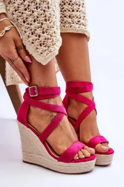 New Boto Wygodne Sandały Na Wysokim Koturnie Fuksja Lemira
