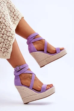 Damskie Boto Wygodne Sandały Na Wysokim Koturnie Fioletowe Lemira