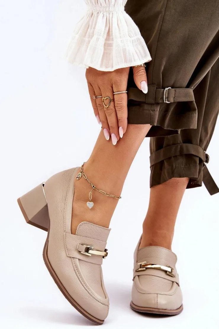 Boto Czółenka Na Słupku|Czółenka Klasyczne*Wygodne Skórzane Czółenka Beżowe Lemar Damira