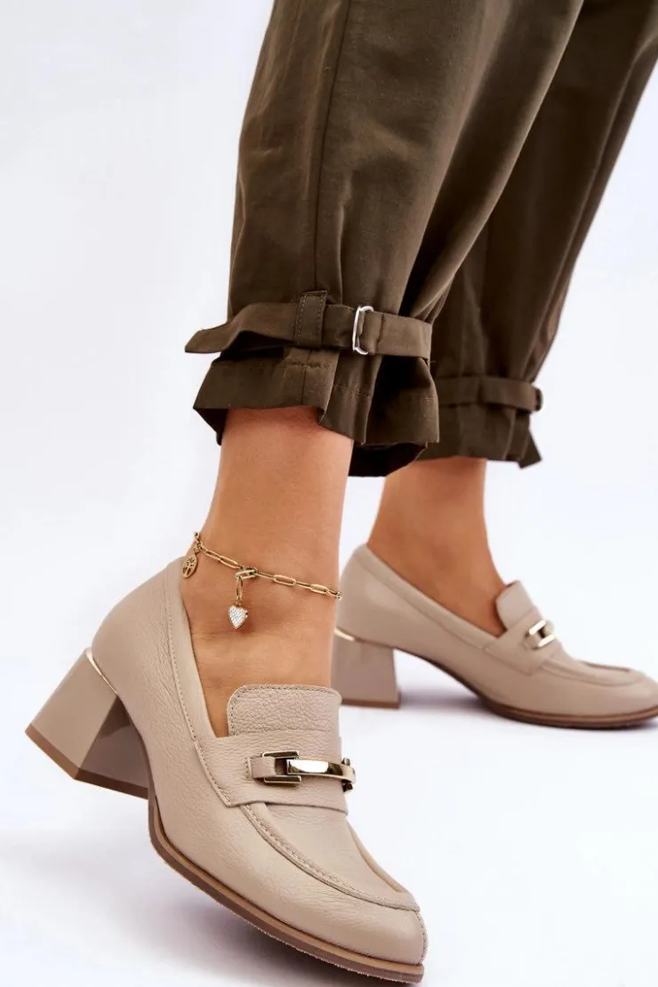 Boto Czółenka Na Słupku|Czółenka Klasyczne*Wygodne Skórzane Czółenka Beżowe Lemar Damira