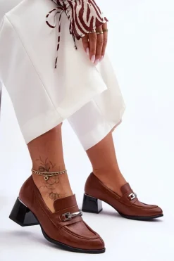 Boto Czółenka Na Słupku|Czółenka Klasyczne*Wygodne Skórzane Czółenka Brązowe Lemar Damira Brązowy