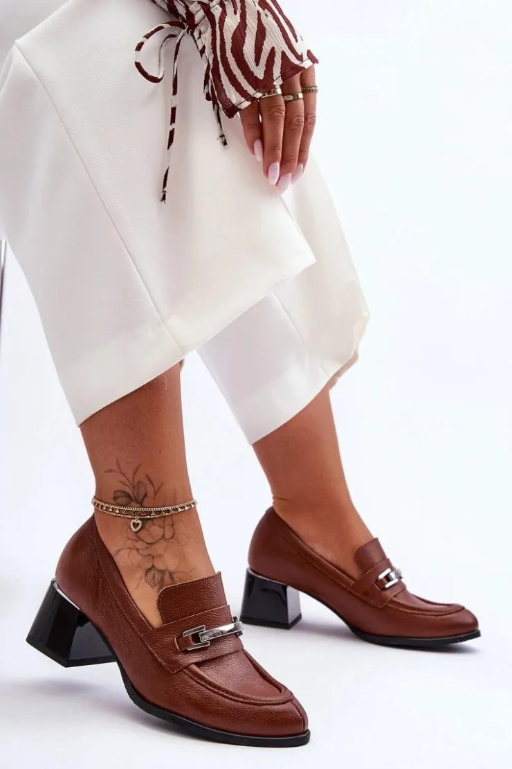 Boto Czółenka Na Słupku|Czółenka Klasyczne*Wygodne Skórzane Czółenka Brązowe Lemar Damira Brązowy