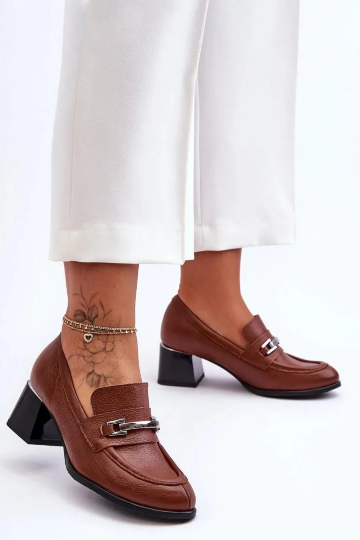 Boto Czółenka Na Słupku|Czółenka Klasyczne*Wygodne Skórzane Czółenka Brązowe Lemar Damira Brązowy