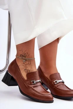 Boto Czółenka Na Słupku|Czółenka Klasyczne*Wygodne Skórzane Czółenka Brązowe Lemar Damira Brązowy