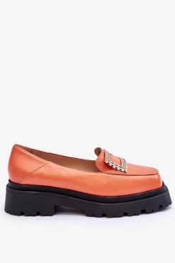 Damskie Boto Wygodne Skórzane Mokasyny Pomarańczowe Agathe
