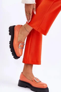 Damskie Boto Wygodne Skórzane Mokasyny Pomarańczowe Agathe