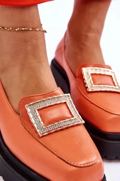 Damskie Boto Wygodne Skórzane Mokasyny Pomarańczowe Agathe