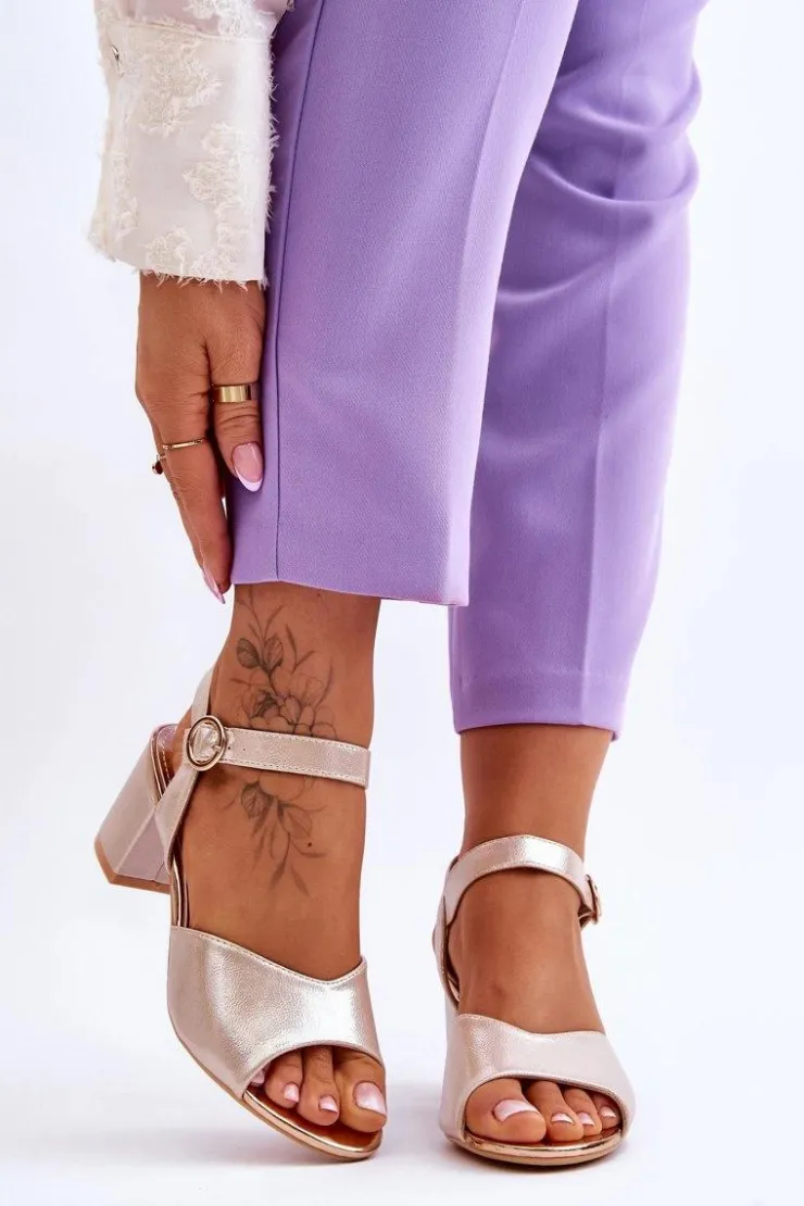 Best Buty damskie Vinceza Wygodne Skórzane Sandały Na Słupku Złote Bellamy