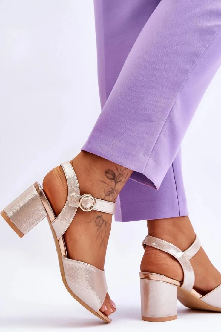 Best Buty damskie Vinceza Wygodne Skórzane Sandały Na Słupku Złote Bellamy