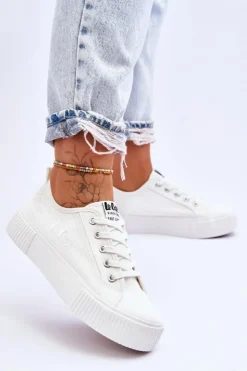 Damskie Lee Cooper Wygodne Trampki Na Platformie LCW-23-31-1806L Białe