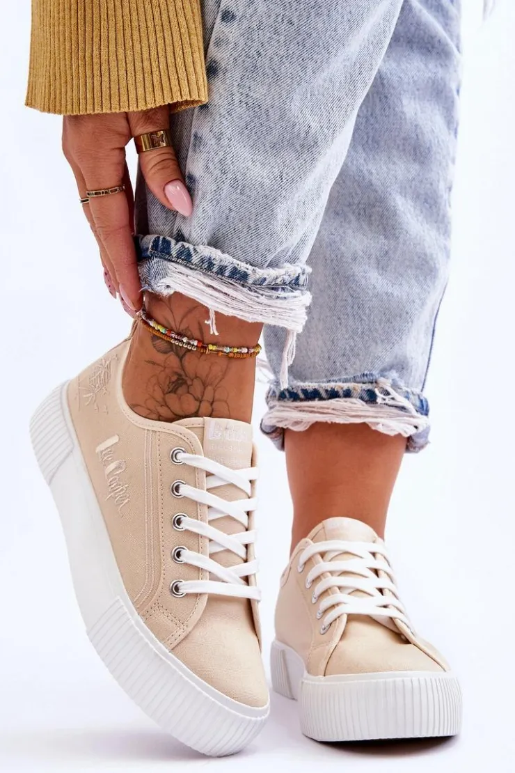 Lee Cooper Trampki Damskie Niskie*Wygodne Trampki Na Platformie LCW-23-31-1808L Beżowe