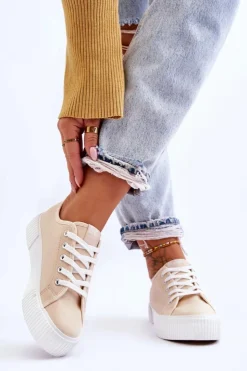 Lee Cooper Trampki Damskie Niskie*Wygodne Trampki Na Platformie LCW-23-31-1808L Beżowe