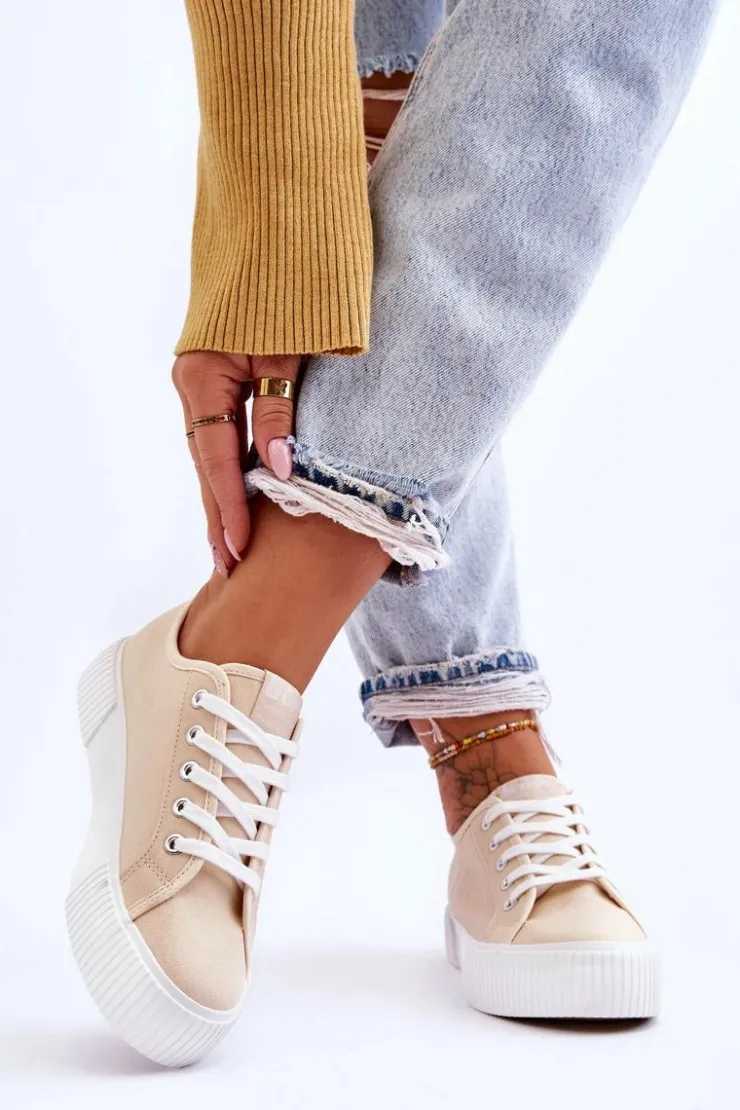 Lee Cooper Trampki Damskie Niskie*Wygodne Trampki Na Platformie LCW-23-31-1808L Beżowe