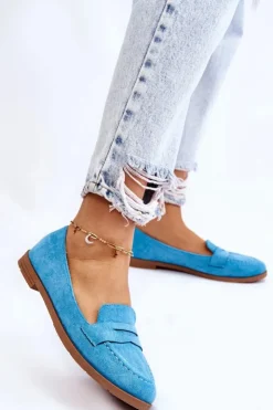 Damskie Boto Wygodne Zamszowe Damskie Mokasyny Niebieskie Lucca