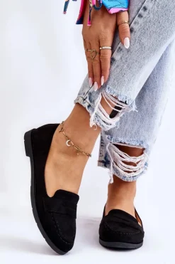 Damskie Boto Wygodne Zamszowe Damskie Mokasyny Czarne Lucca