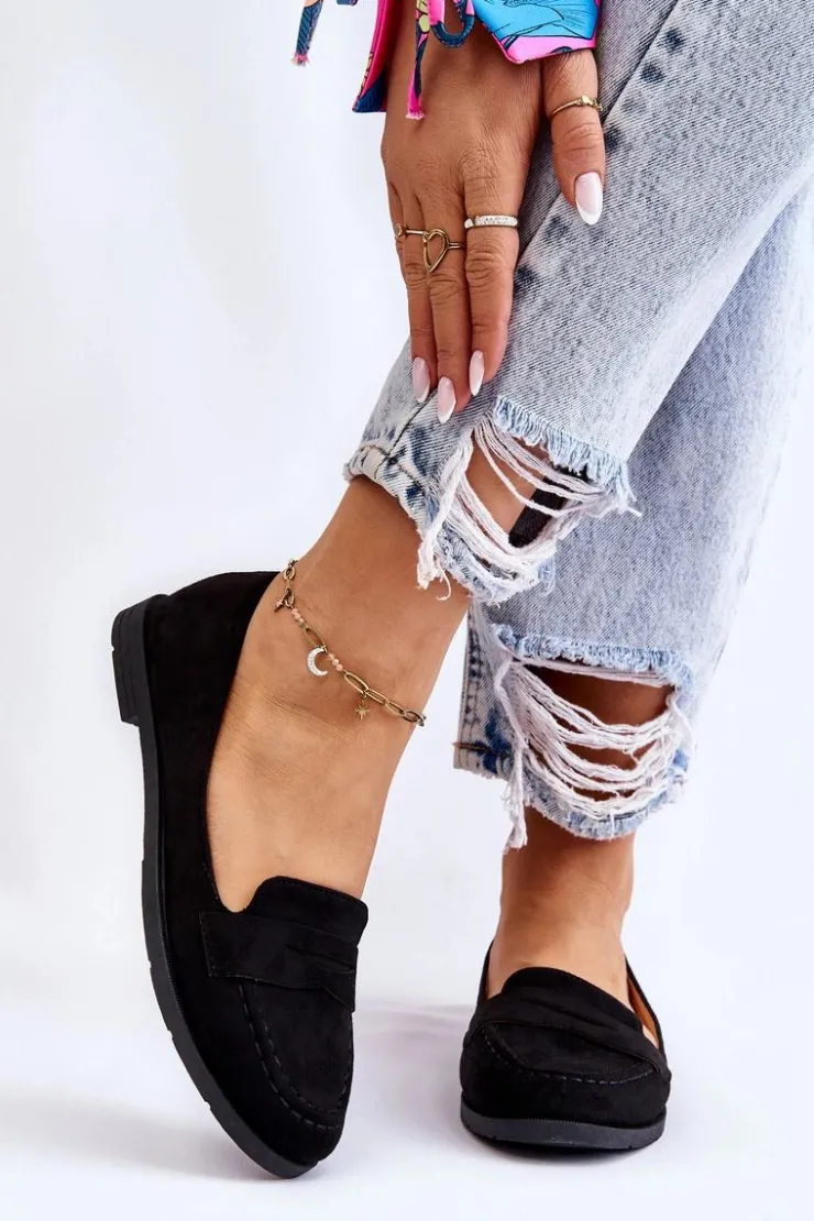 Damskie Boto Wygodne Zamszowe Damskie Mokasyny Czarne Lucca