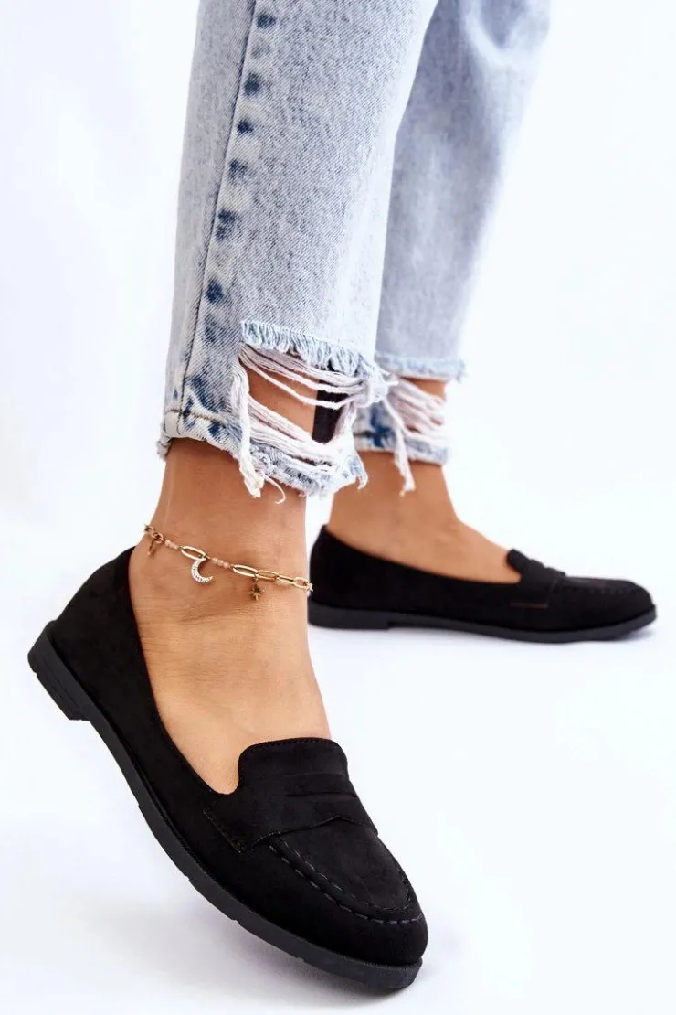 Damskie Boto Wygodne Zamszowe Damskie Mokasyny Czarne Lucca