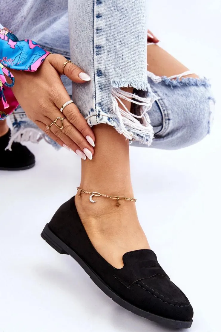 Damskie Boto Wygodne Zamszowe Damskie Mokasyny Czarne Lucca