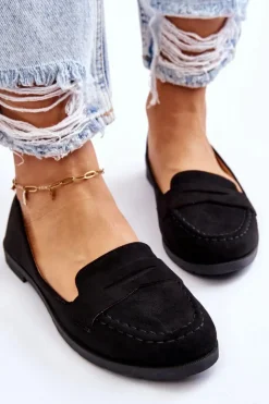 Damskie Boto Wygodne Zamszowe Damskie Mokasyny Czarne Lucca