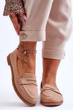 Boto Wygodne Zamszowe Damskie Mokasyny Ciemnobeżowe Lucca