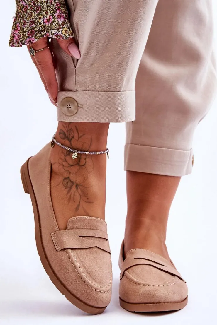 Boto Wygodne Zamszowe Damskie Mokasyny Ciemnobeżowe Lucca