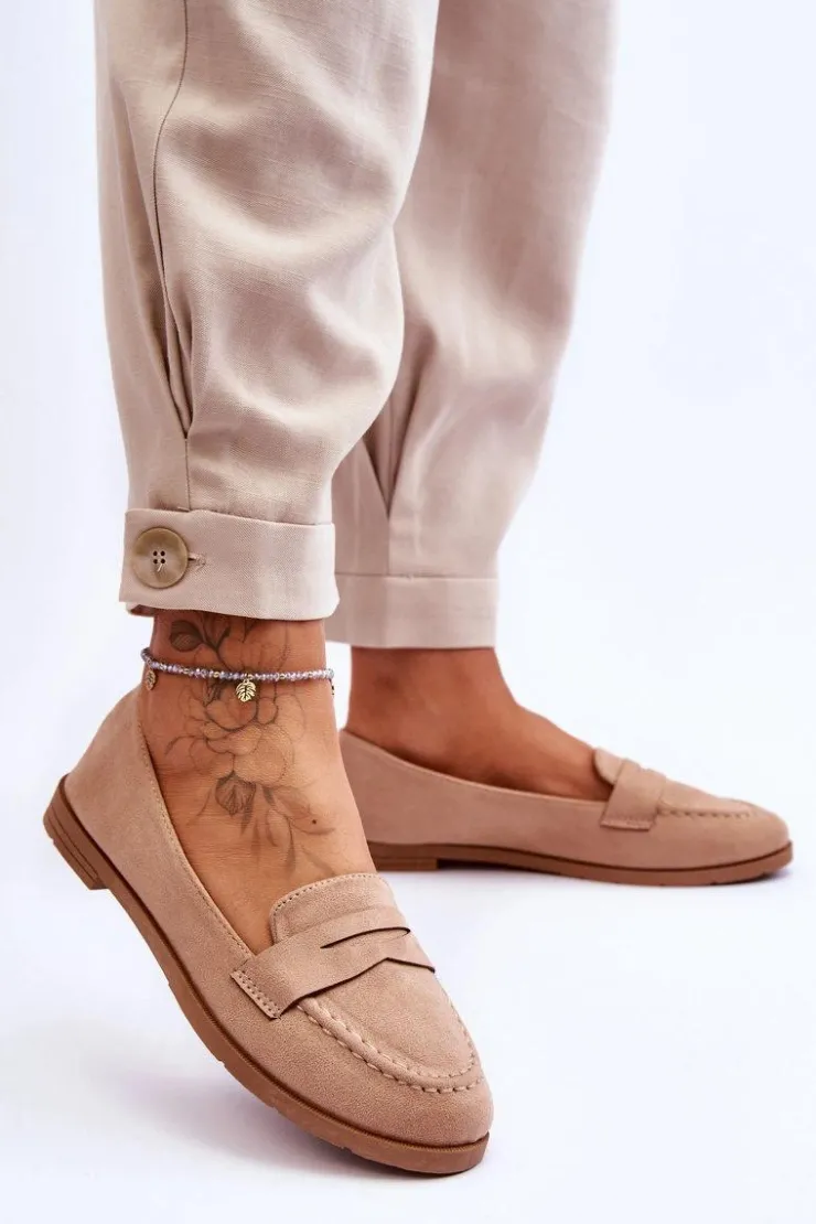 Boto Wygodne Zamszowe Damskie Mokasyny Ciemnobeżowe Lucca