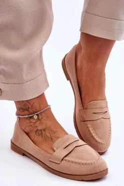 Boto Wygodne Zamszowe Damskie Mokasyny Ciemnobeżowe Lucca