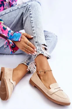 Online Boto Wygodne Zamszowe Damskie Mokasyny Beżowe Lucca