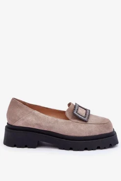 Online Boto Wygodne Zamszowe Mokasyny Beżowe Agathe Beżowy