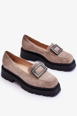 Online Boto Wygodne Zamszowe Mokasyny Beżowe Agathe Beżowy