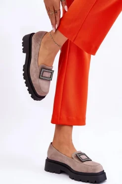 Online Boto Wygodne Zamszowe Mokasyny Beżowe Agathe Beżowy