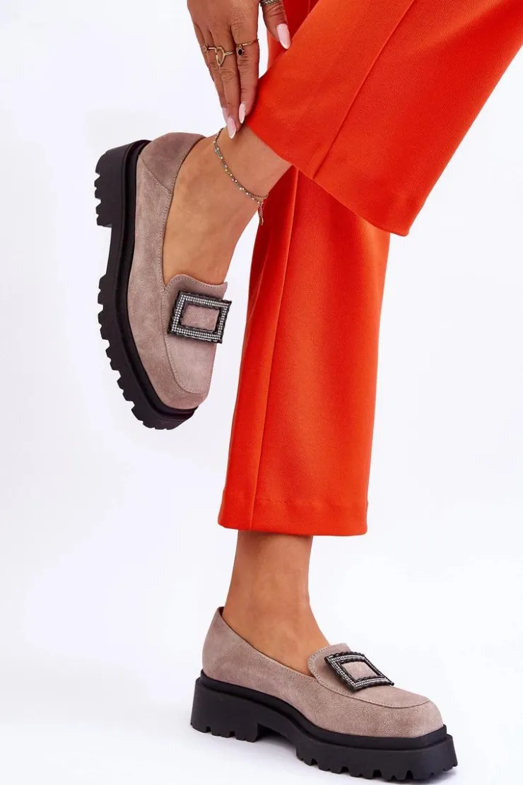 Online Boto Wygodne Zamszowe Mokasyny Beżowe Agathe Beżowy