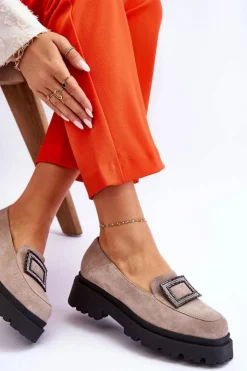 Online Boto Wygodne Zamszowe Mokasyny Beżowe Agathe Beżowy