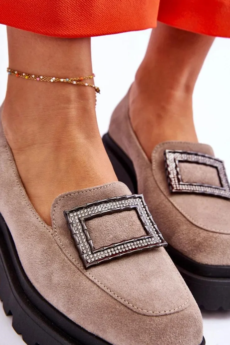 Online Boto Wygodne Zamszowe Mokasyny Beżowe Agathe Beżowy